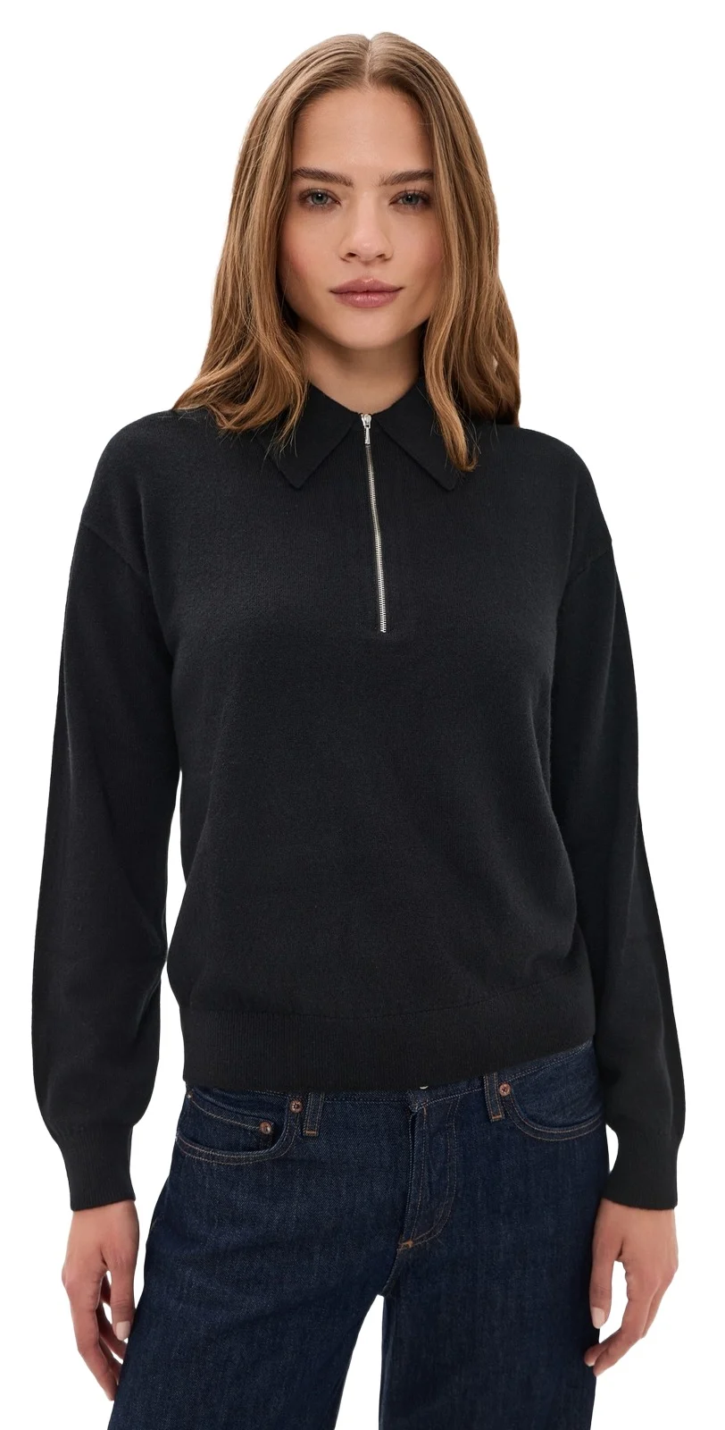 The Cashmere Zip Polo In Black Black The Cashmere Zip Polo In Black Black