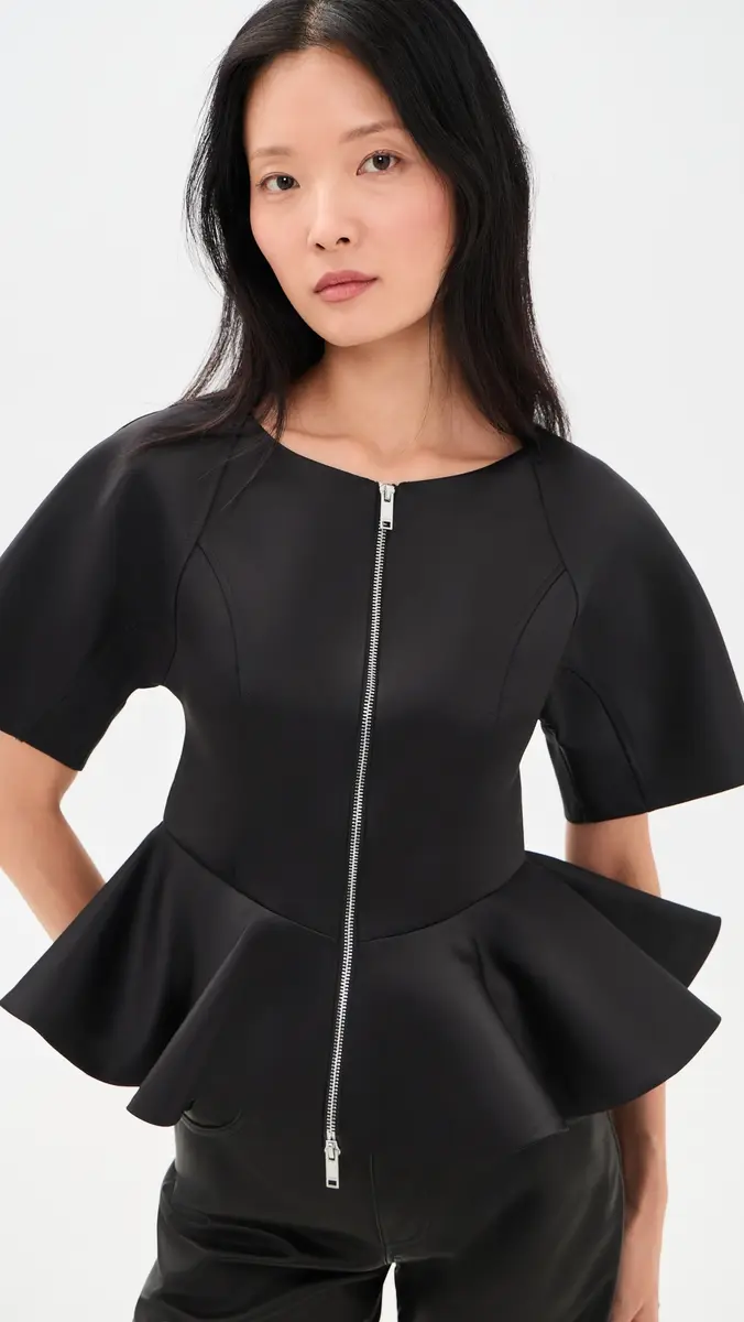 Ganni Duchesse Satin Peplum Zip Blouse | Thumbnail 2 Ganni Duchesse Satin Peplum Zip Blouse | Thumbnail 2