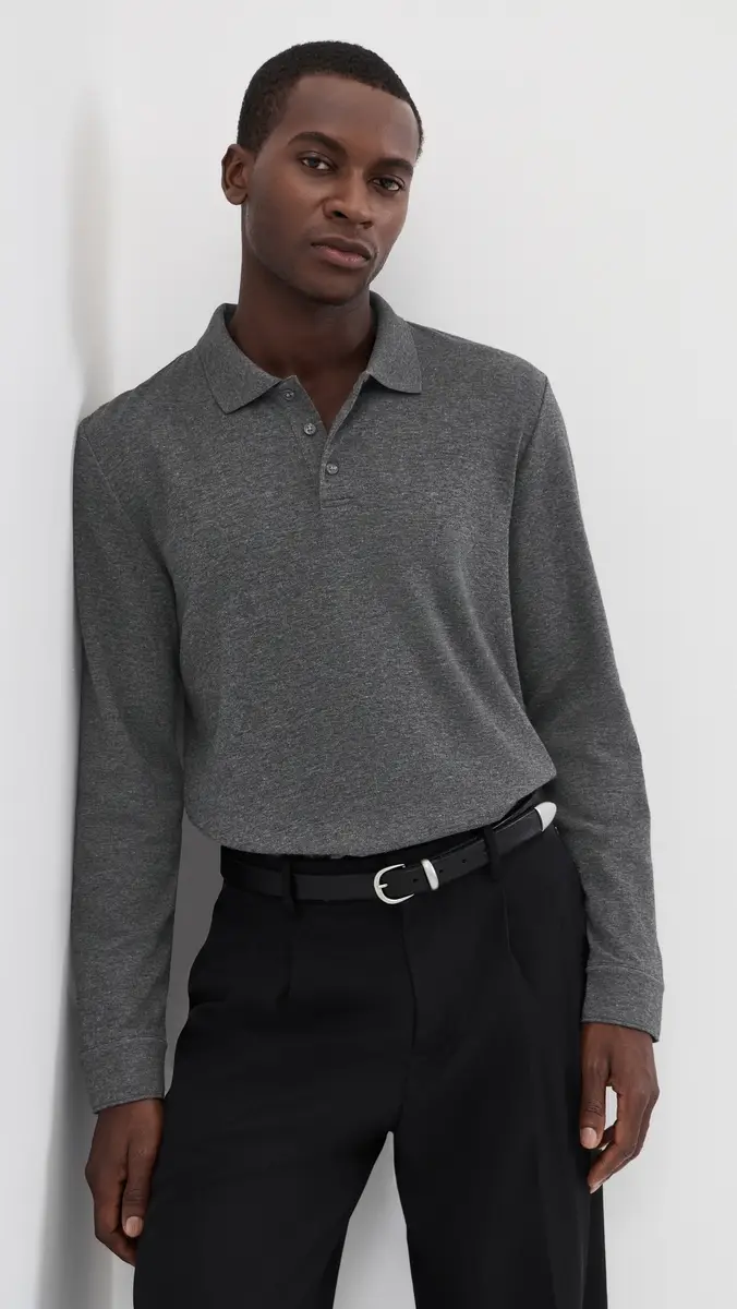 Vince Heathered Double Face Long Sleeve Polo | Thumbnail 2 Vince Heathered Double Face Long Sleeve Polo | Thumbnail 2