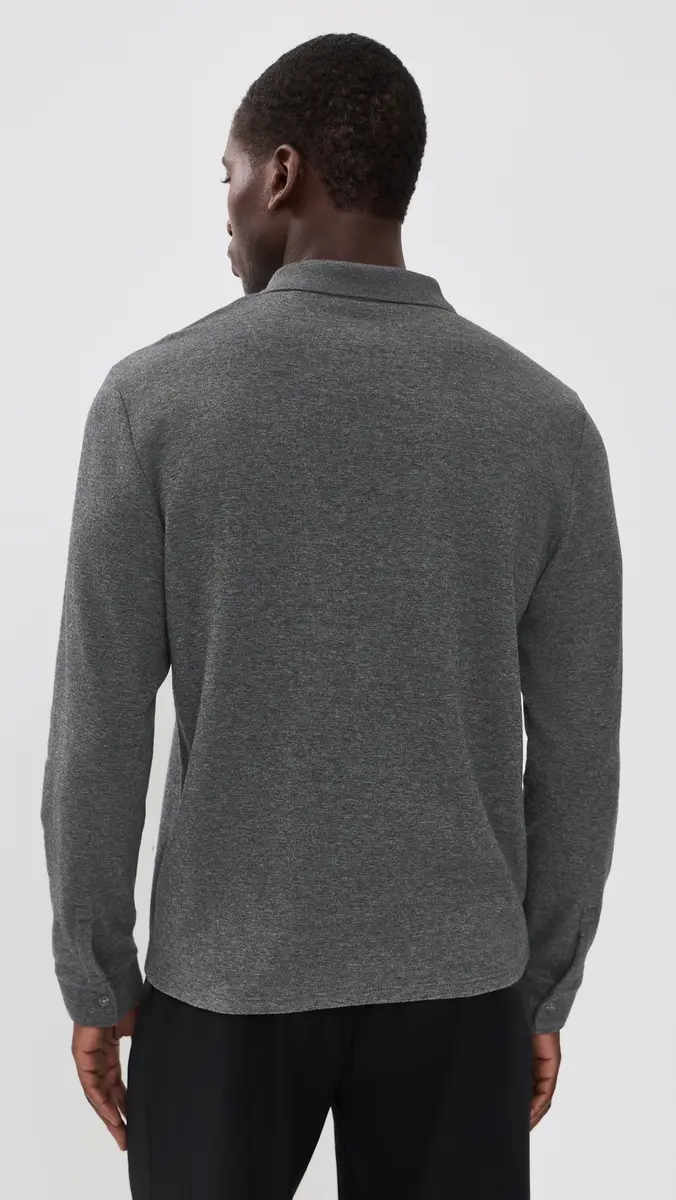 Vince Heathered Double Face Long Sleeve Polo | Thumbnail 3 Vince Heathered Double Face Long Sleeve Polo | Thumbnail 3
