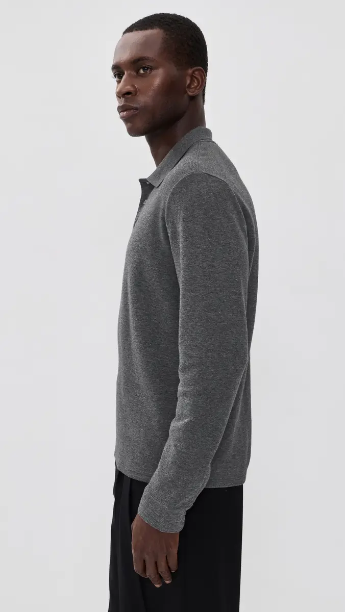 Vince Heathered Double Face Long Sleeve Polo | Thumbnail 4 Vince Heathered Double Face Long Sleeve Polo | Thumbnail 4