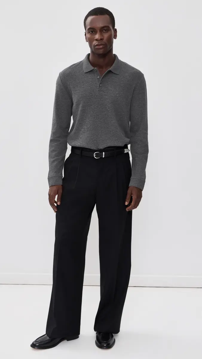 Vince Heathered Double Face Long Sleeve Polo | Thumbnail 5 Vince Heathered Double Face Long Sleeve Polo | Thumbnail 5