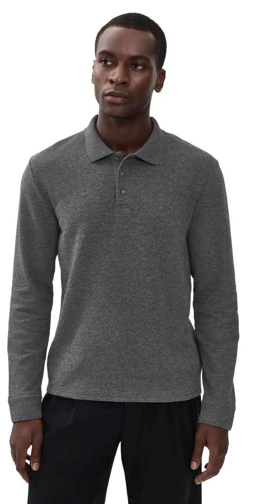 Vince Heathered Double Face Long Sleeve Polo