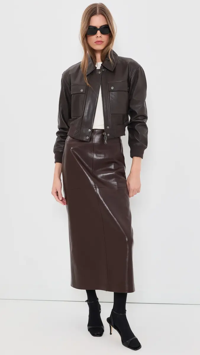 L'Agence Clotilde Leather Bomber Jacket | Thumbnail 5