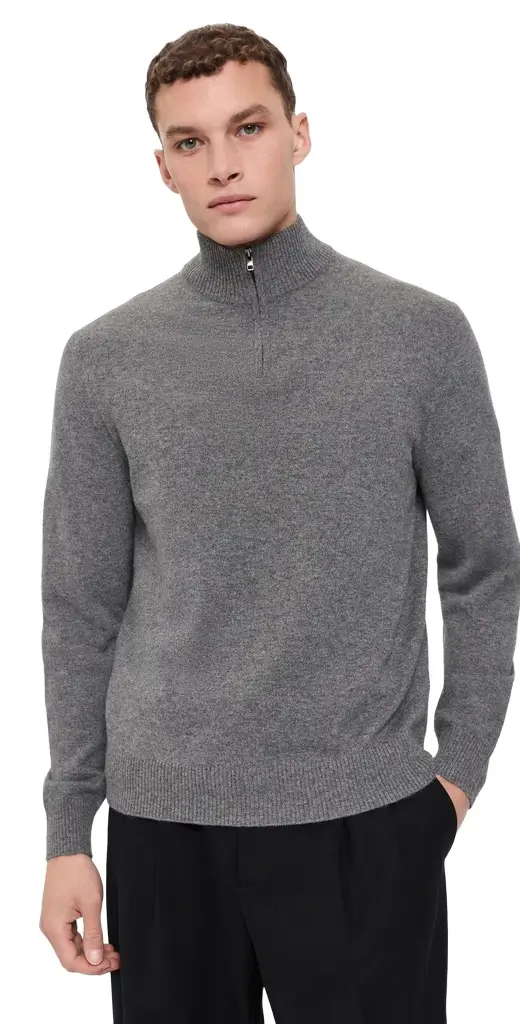 Theory Hilles Quarter Zip in Cashmere