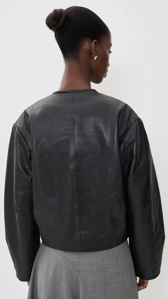 St. Agni Button Detail Cocoon Leather Jacket | Thumbnail 3