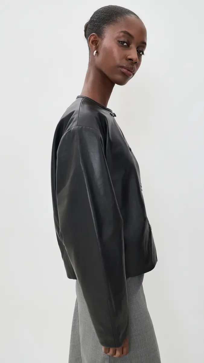 St. Agni Button Detail Cocoon Leather Jacket | Thumbnail 4