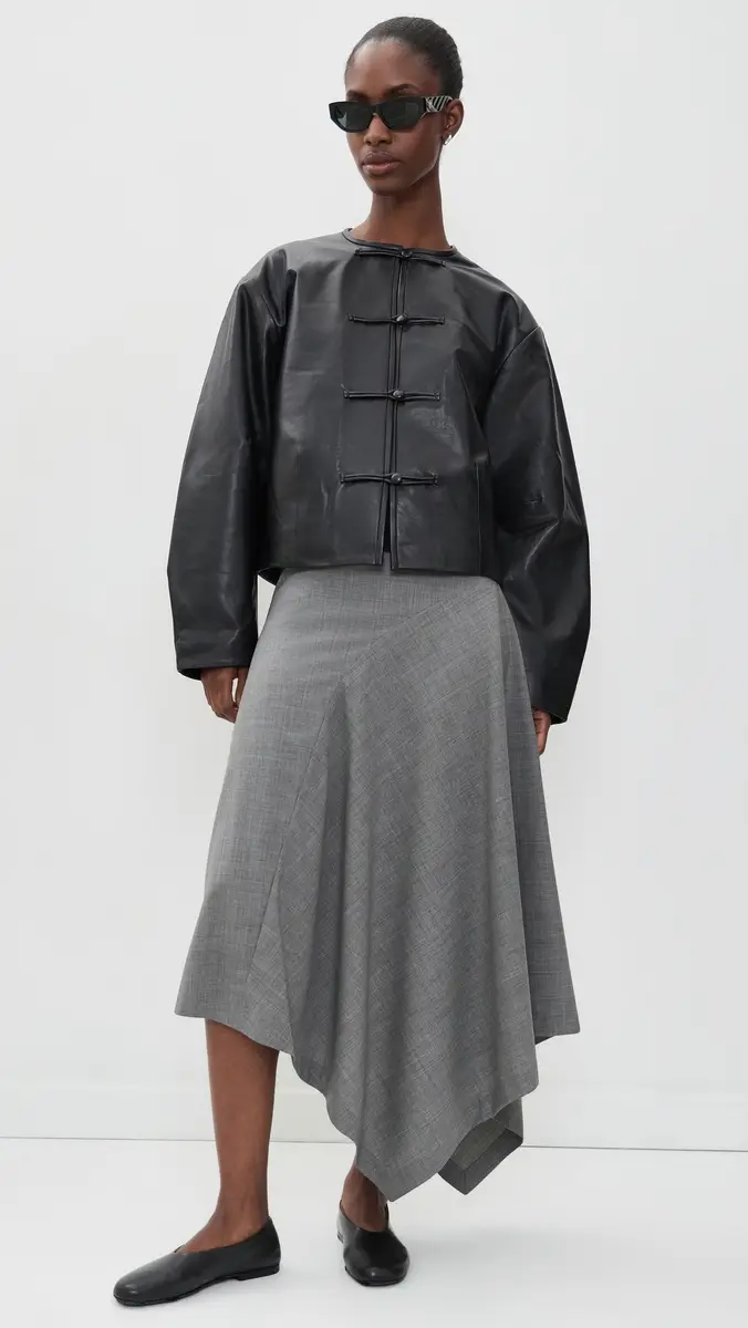St. Agni Button Detail Cocoon Leather Jacket | Thumbnail 5