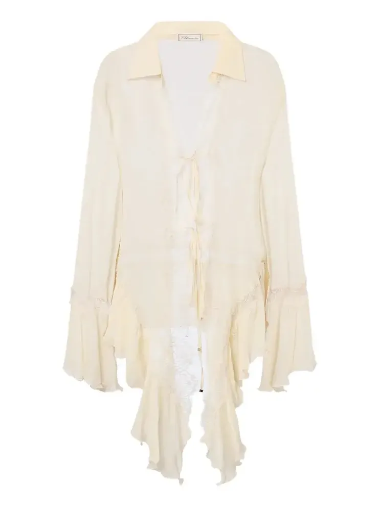 Asymmetric lace-trimmed blouse