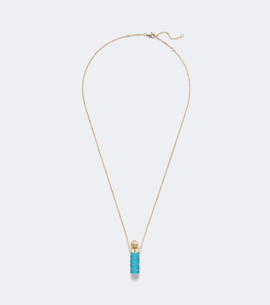 Yvonne Léon Petit Vase Plumetis and Bouchon 9kt gold pendant necklace with turquoise and diamonds Yvonne Léon Petit Vase Plumetis and Bouchon 9kt gold pendant necklace with turquoise and diamonds