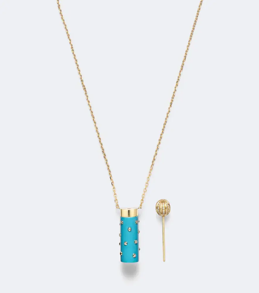 Yvonne Léon Yvonne Léon Petit Vase Plumetis and Bouchon 9kt gold pendant necklace with turquoise and diamonds | Thumbnail 2