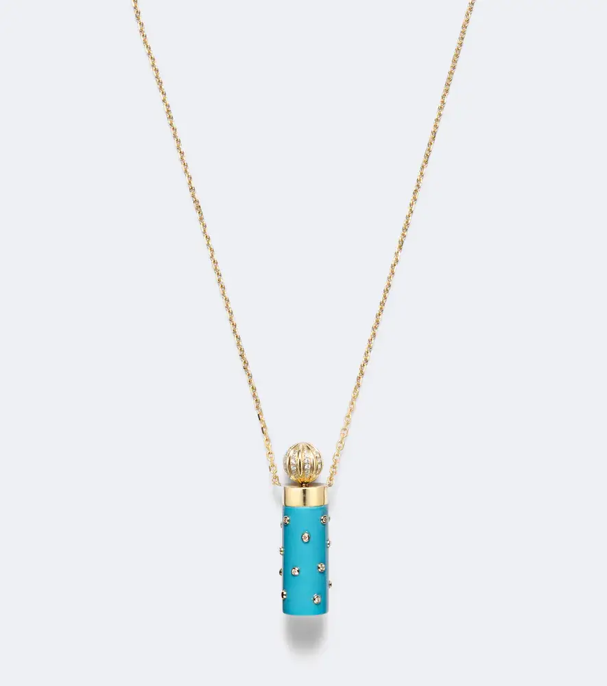 Yvonne Léon Yvonne Léon Petit Vase Plumetis and Bouchon 9kt gold pendant necklace with turquoise and diamonds | Thumbnail 4
