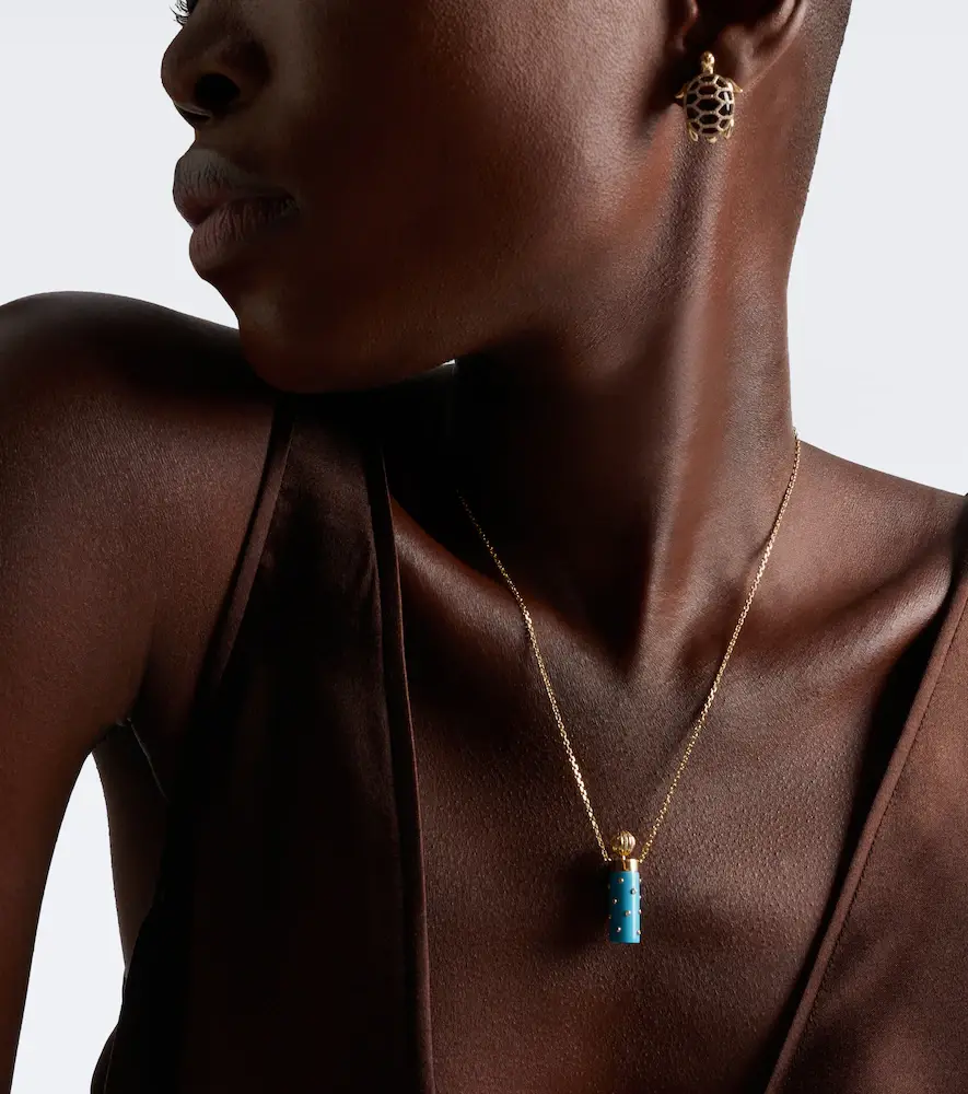 Yvonne Léon Yvonne Léon Petit Vase Plumetis and Bouchon 9kt gold pendant necklace with turquoise and diamonds | Thumbnail 5