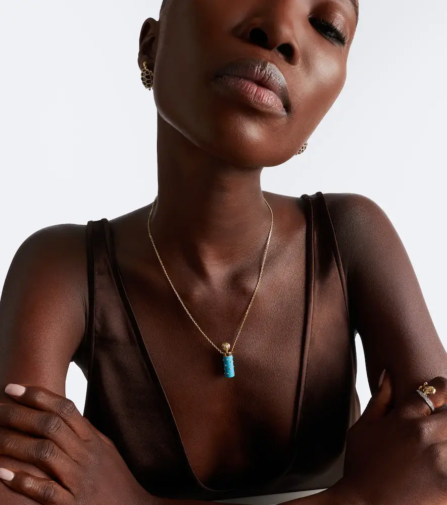 Yvonne Léon Yvonne Léon Petit Vase Plumetis and Bouchon 9kt gold pendant necklace with turquoise and diamonds | Thumbnail 6