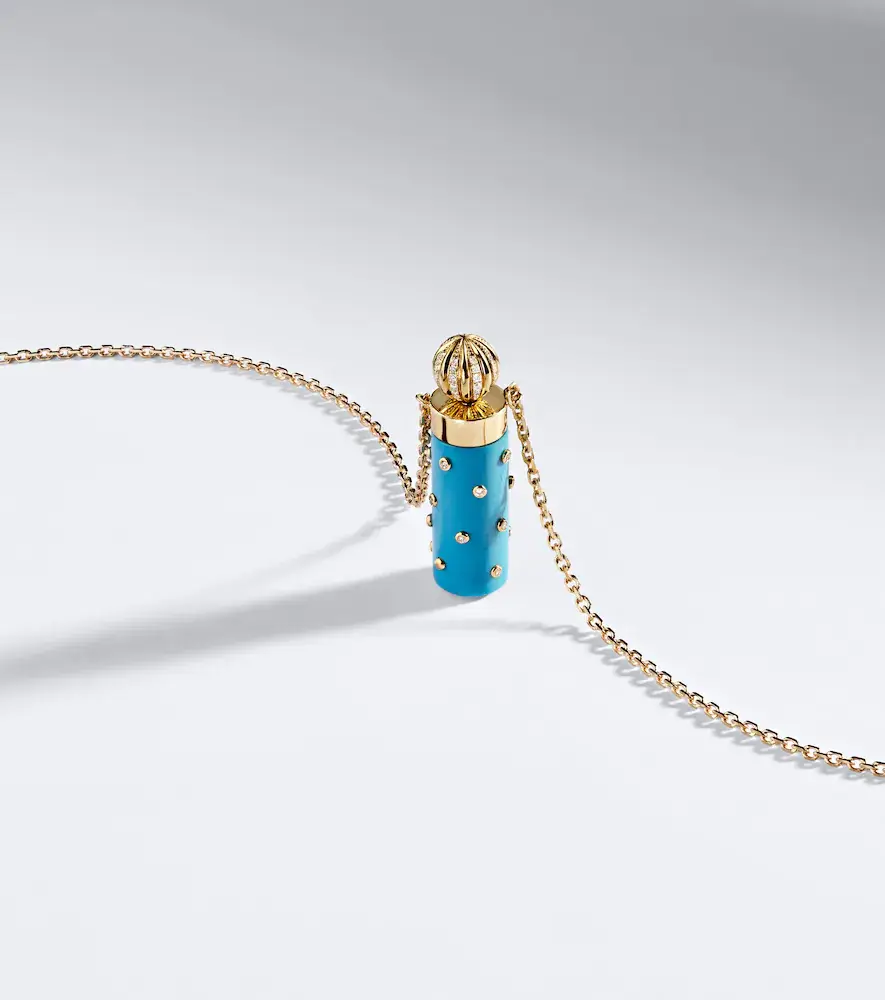 Yvonne Léon Yvonne Léon Petit Vase Plumetis and Bouchon 9kt gold pendant necklace with turquoise and diamonds | Thumbnail 7