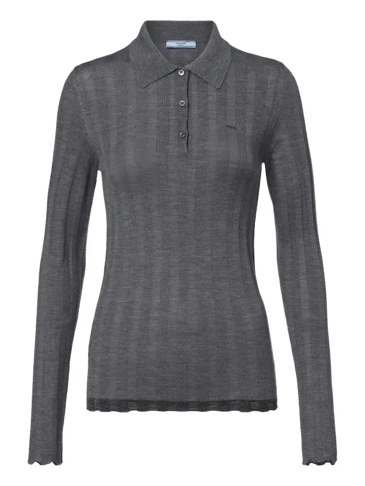 Wool and cotton polo sweater