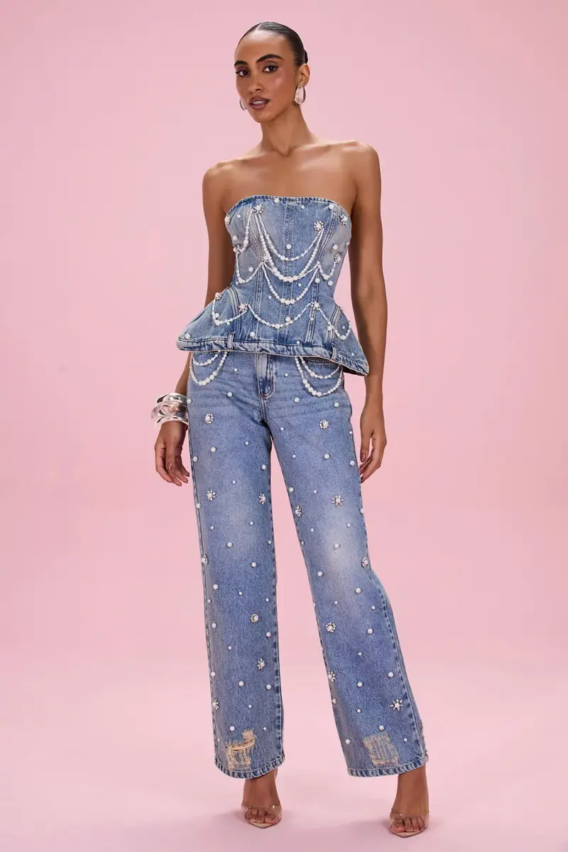 PatBo CRYSTAL DENIM EMBROIDERED TOP | Thumbnail 2 PatBo CRYSTAL DENIM EMBROIDERED TOP | Thumbnail 2