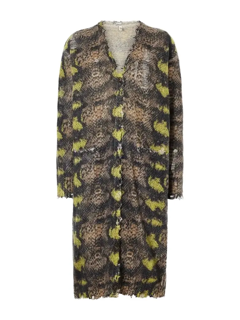 Distressed Animal-print Cashmere Cardigan