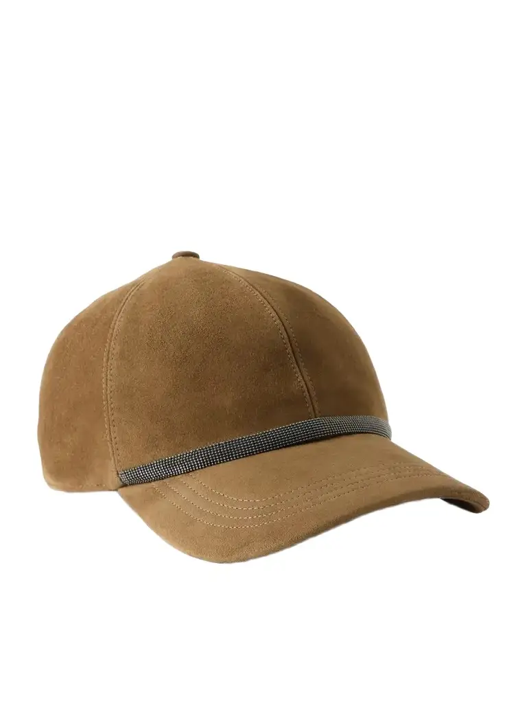 Monili-embellished Suede Baseball Cap