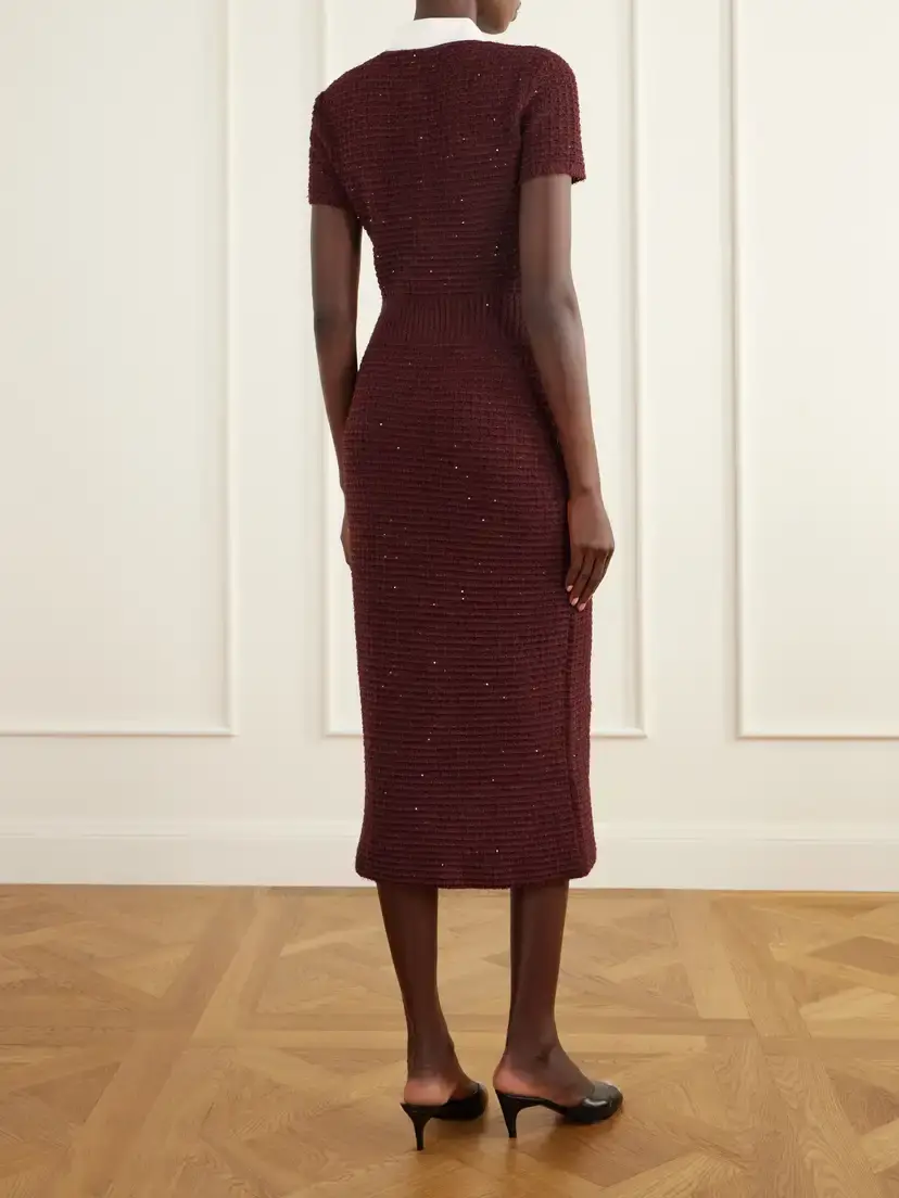 Self-Portrait Crystal And Sequin-embellished Waffle-knit Midi-dress | Thumbnail 3 Self-Portrait Crystal And Sequin-embellished Waffle-knit Midi-dress | Thumbnail 3