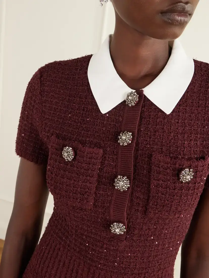 Self-Portrait Crystal And Sequin-embellished Waffle-knit Midi-dress | Thumbnail 4 Self-Portrait Crystal And Sequin-embellished Waffle-knit Midi-dress | Thumbnail 4