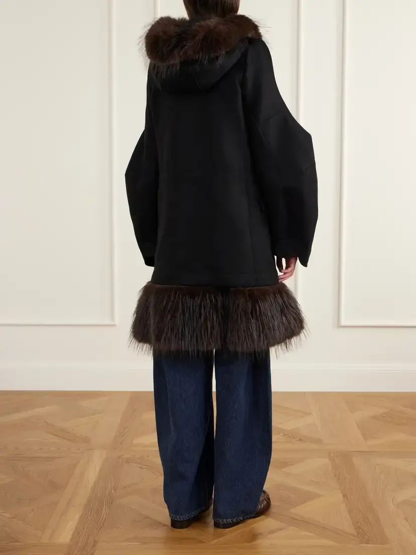 Sacai Padded Plush-trimmed Wool Coat | Thumbnail 4