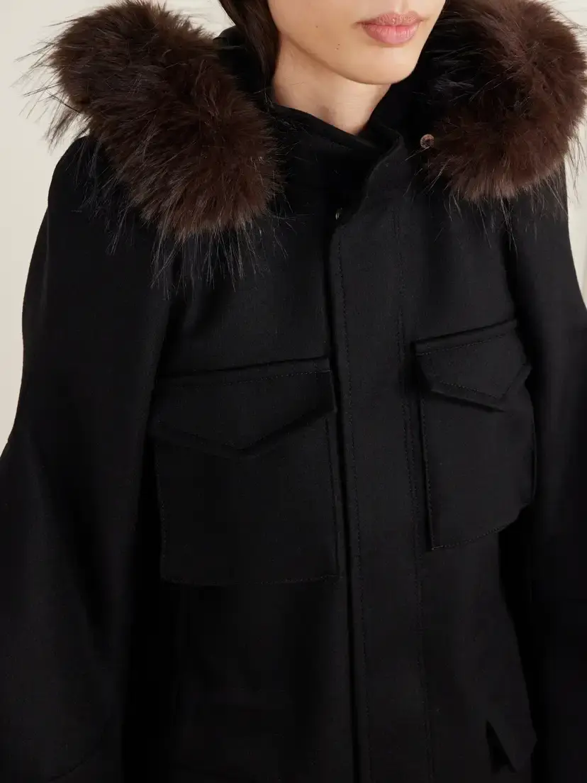 Sacai Padded Plush-trimmed Wool Coat | Thumbnail 5