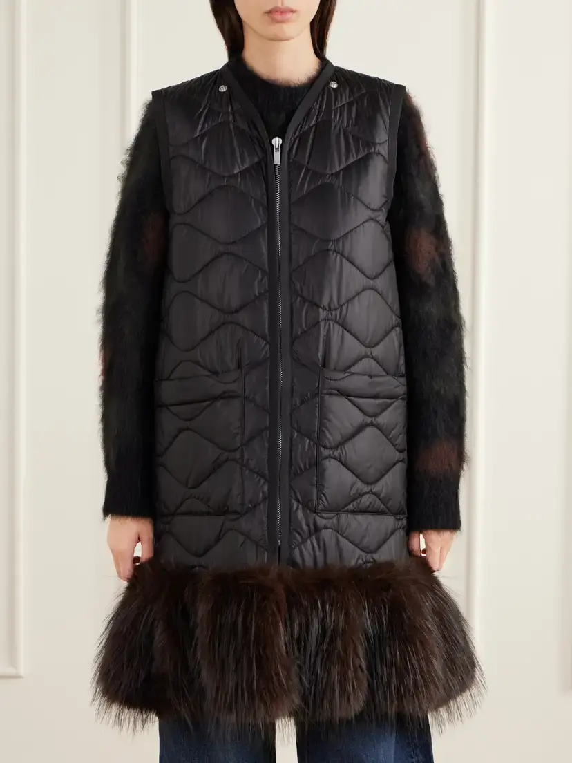 Sacai Padded Plush-trimmed Wool Coat | Thumbnail 6