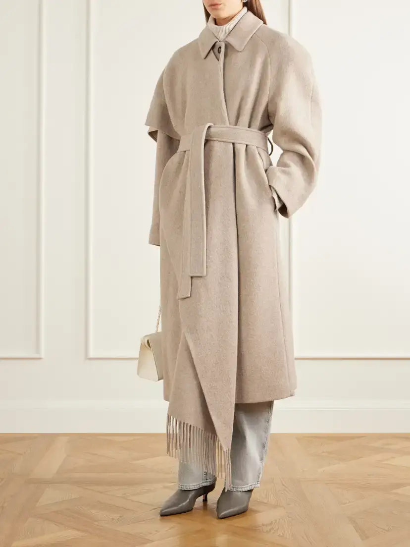 OSSOU Canyon Belted Scarf-detailed Fringed Wool-blend Coat | Thumbnail 2 OSSOU Canyon Belted Scarf-detailed Fringed Wool-blend Coat | Thumbnail 2