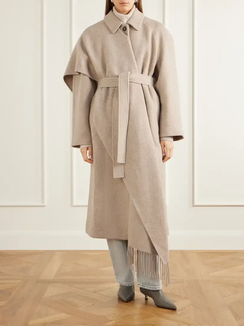 OSSOU Canyon Belted Scarf-detailed Fringed Wool-blend Coat | Thumbnail 3 OSSOU Canyon Belted Scarf-detailed Fringed Wool-blend Coat | Thumbnail 3
