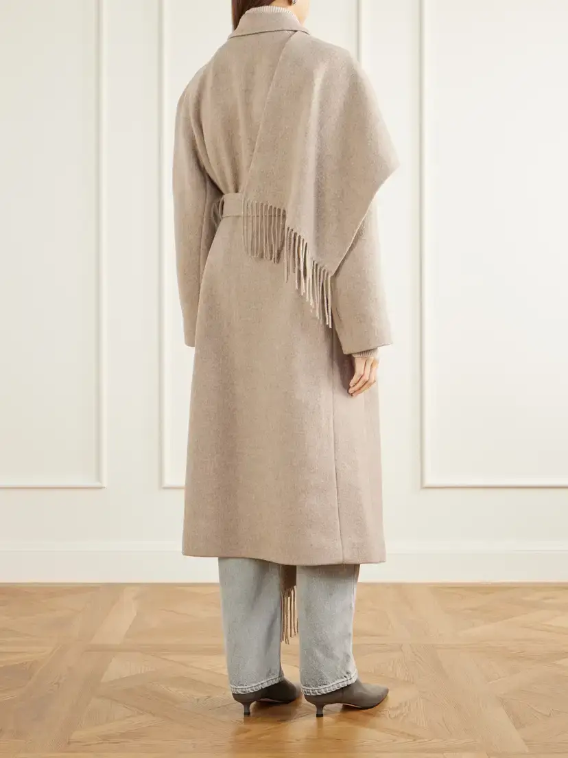 OSSOU Canyon Belted Scarf-detailed Fringed Wool-blend Coat | Thumbnail 4 OSSOU Canyon Belted Scarf-detailed Fringed Wool-blend Coat | Thumbnail 4