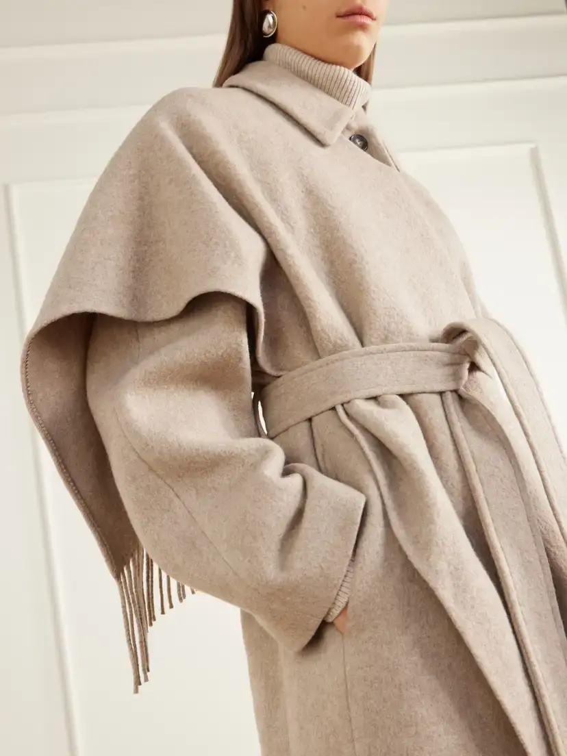 OSSOU Canyon Belted Scarf-detailed Fringed Wool-blend Coat | Thumbnail 5 OSSOU Canyon Belted Scarf-detailed Fringed Wool-blend Coat | Thumbnail 5