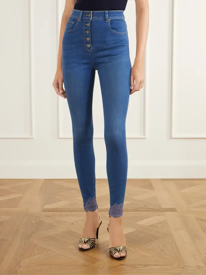 Valentino Garavani Lace-trimmed High-rise Skinny-leg Jeans | Thumbnail 3 Valentino Garavani Lace-trimmed High-rise Skinny-leg Jeans | Thumbnail 3