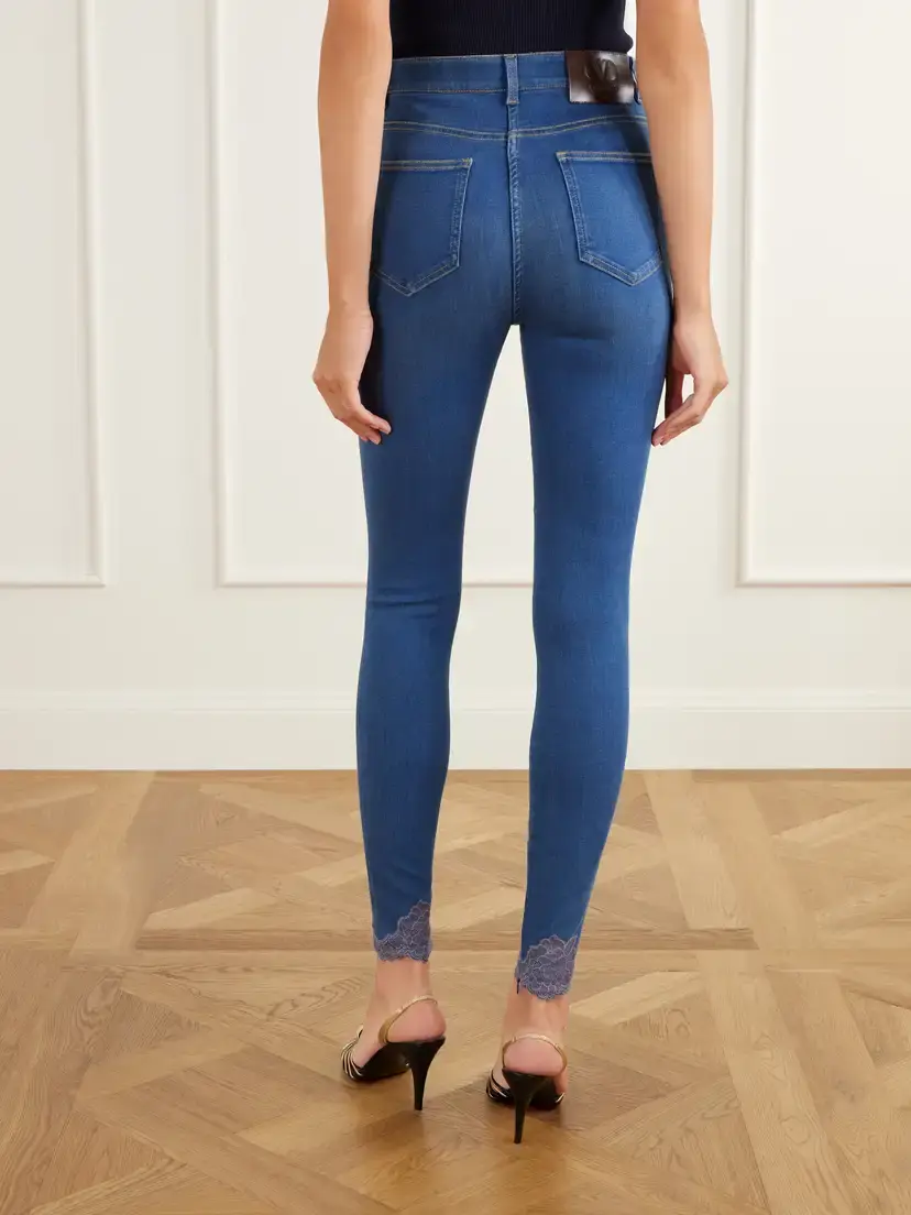 Valentino Garavani Lace-trimmed High-rise Skinny-leg Jeans | Thumbnail 4 Valentino Garavani Lace-trimmed High-rise Skinny-leg Jeans | Thumbnail 4