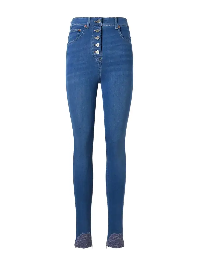 Valentino Garavani Lace-trimmed High-rise Skinny-leg Jeans