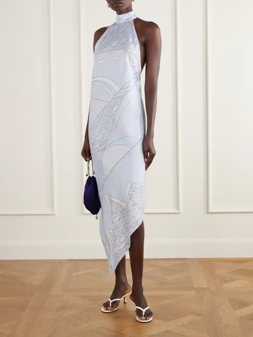 PUCCI Asymmetric Printed Silk-twill Halterneck Midi Dress | Thumbnail 2