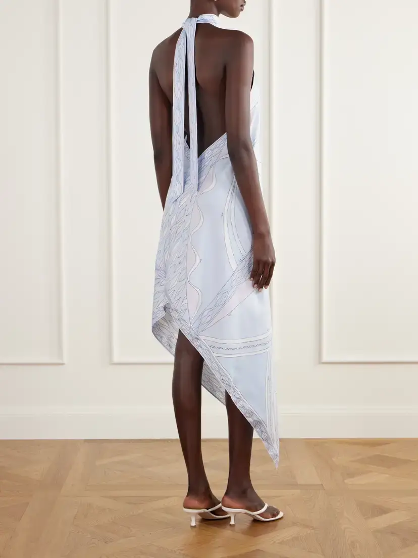 PUCCI Asymmetric Printed Silk-twill Halterneck Midi Dress | Thumbnail 3
