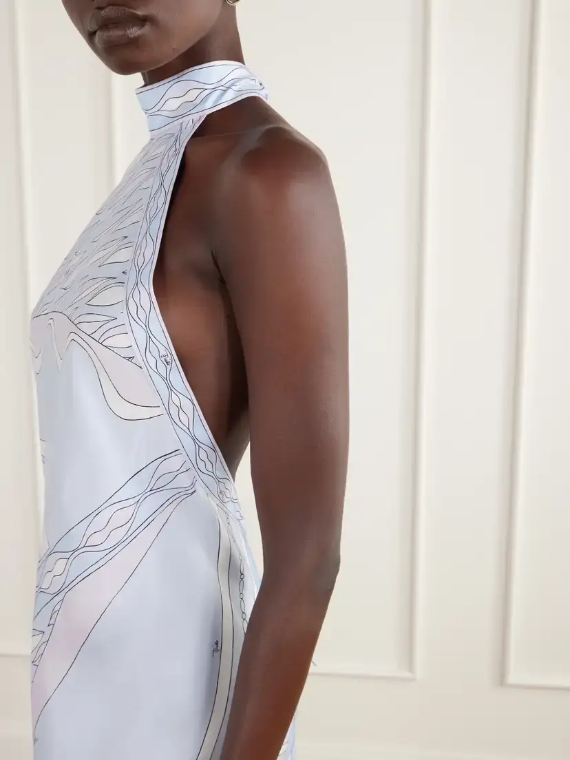 PUCCI Asymmetric Printed Silk-twill Halterneck Midi Dress | Thumbnail 4