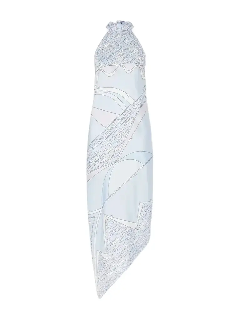 Asymmetric Printed Silk-twill Halterneck Midi Dress Asymmetric Printed Silk-twill Halterneck Midi Dress