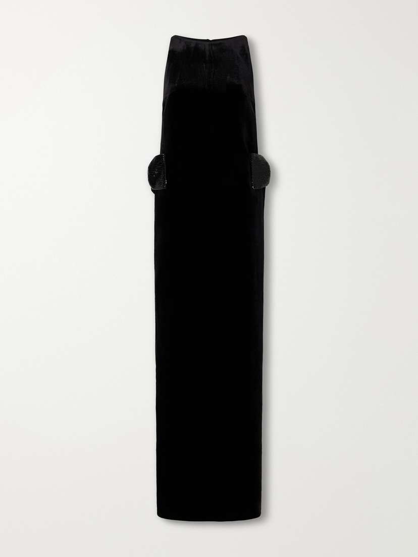 Bow-detailed Embellished Velvet Maxi Dress Bow-detailed Embellished Velvet Maxi Dress