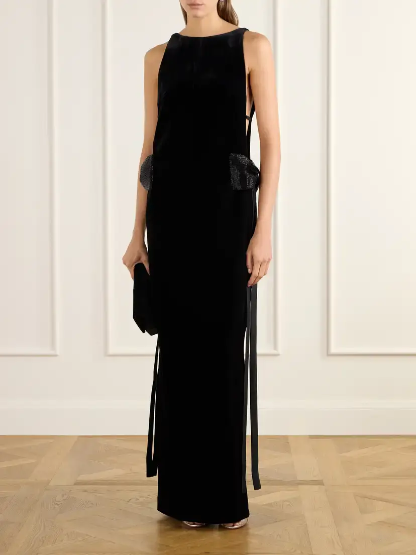 Self-Portrait Bow-detailed Embellished Velvet Maxi Dress | Thumbnail 2