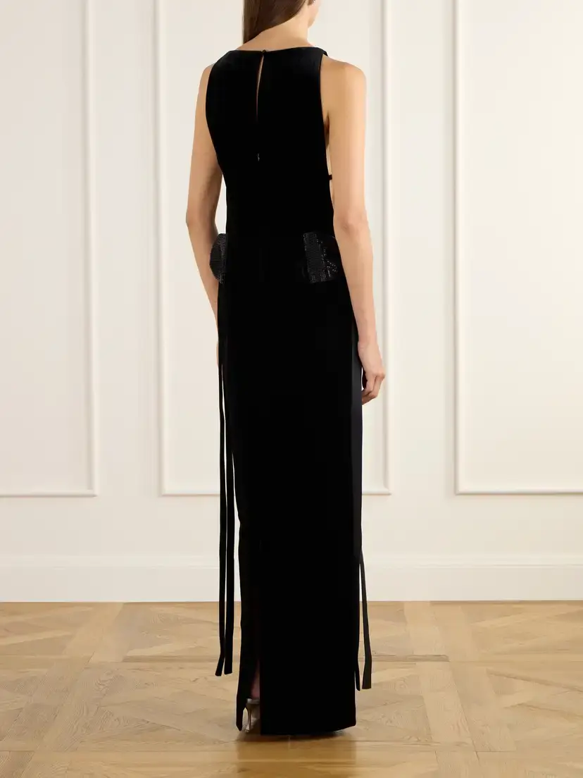 Self-Portrait Bow-detailed Embellished Velvet Maxi Dress | Thumbnail 3