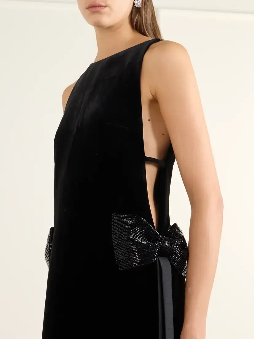 Self-Portrait Bow-detailed Embellished Velvet Maxi Dress | Thumbnail 4
