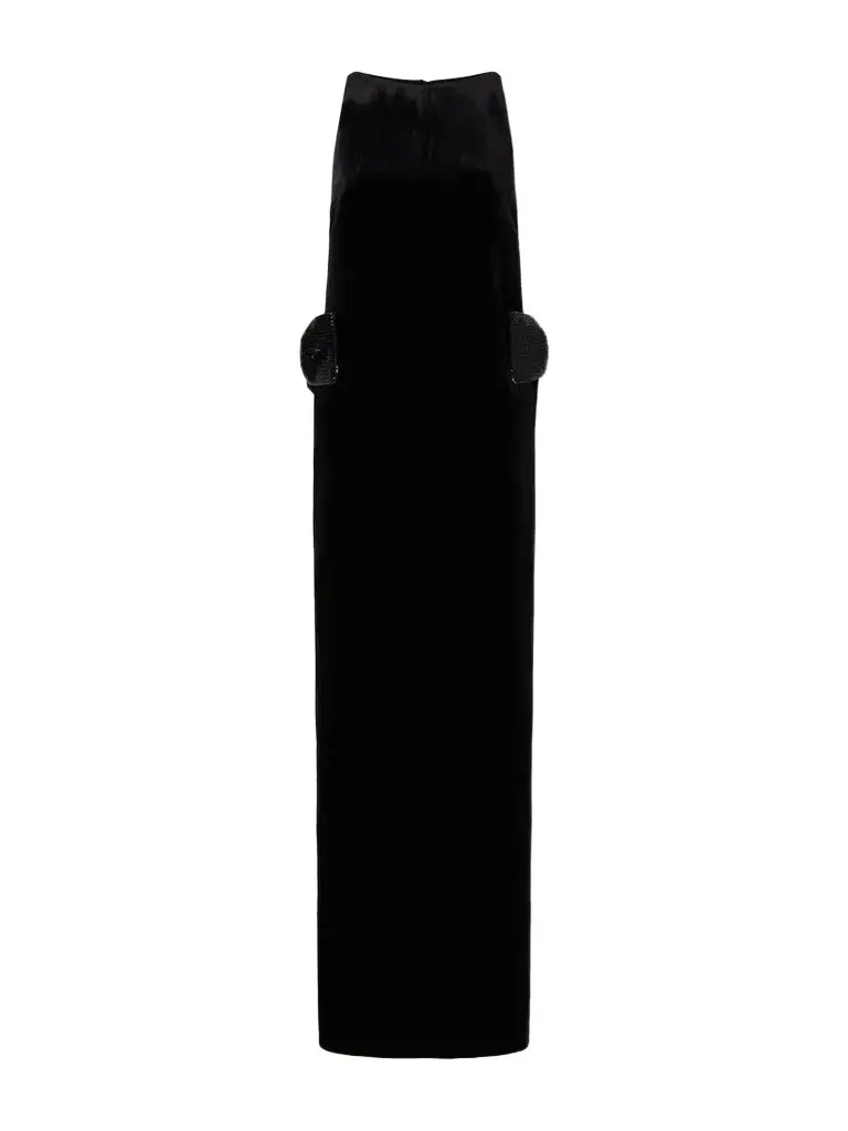 Bow-detailed Embellished Velvet Maxi Dress Bow-detailed Embellished Velvet Maxi Dress