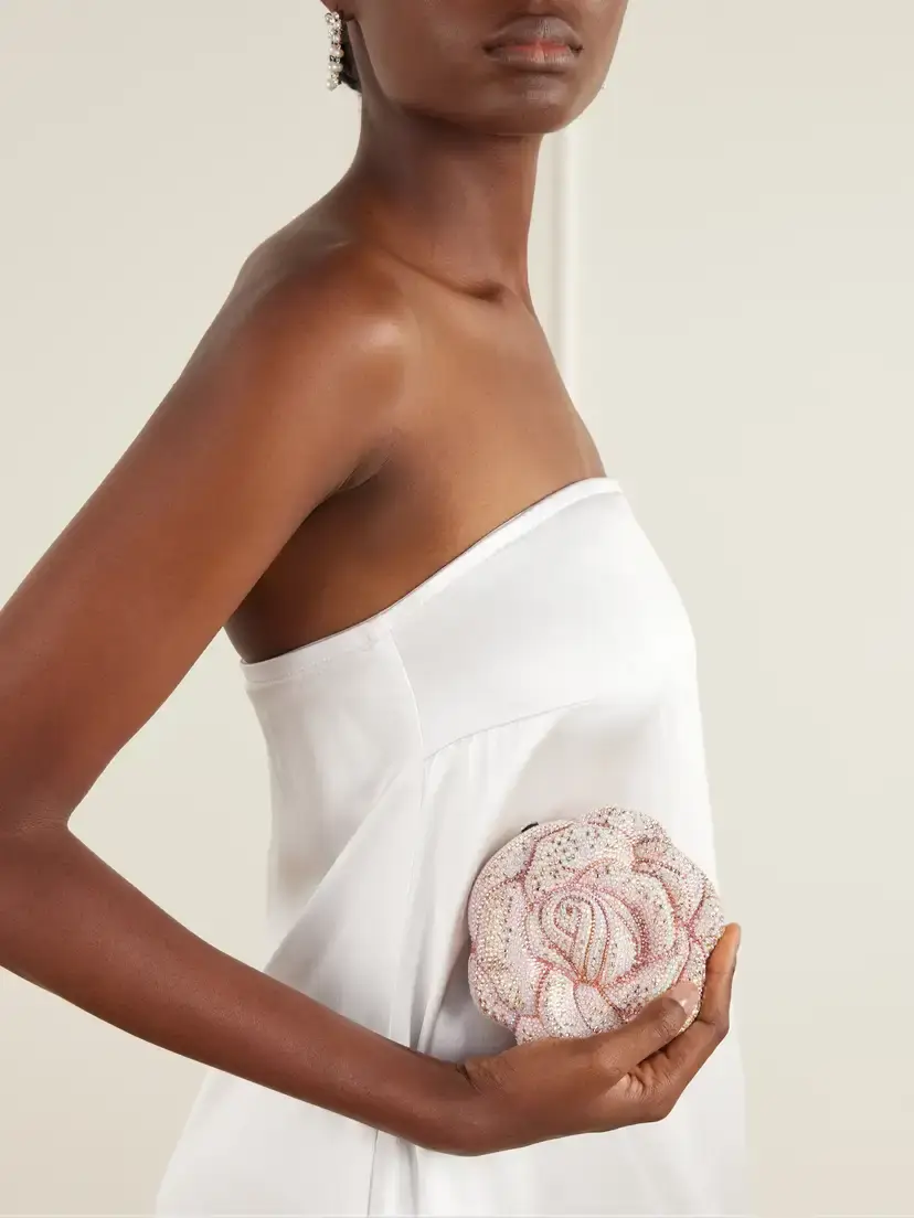Judith Leiber Couture Rose Crystal-embellished Silver-tone Clutch | Thumbnail 2