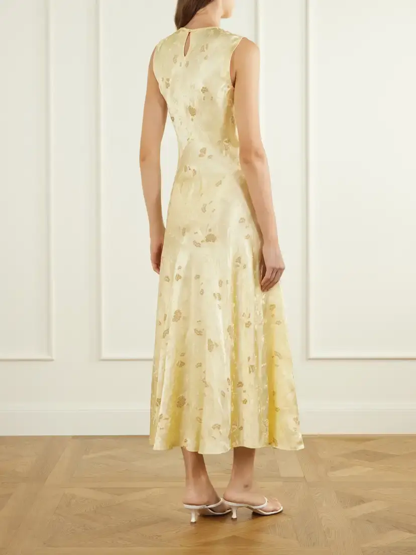 DÔEN Ginette Paneled Floral Satin-jacquard Midi Dress | Thumbnail 3 DÔEN Ginette Paneled Floral Satin-jacquard Midi Dress | Thumbnail 3