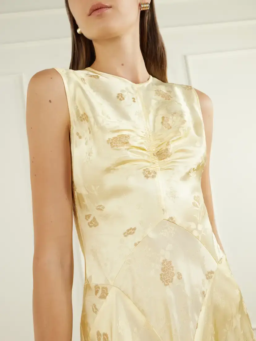 DÔEN Ginette Paneled Floral Satin-jacquard Midi Dress | Thumbnail 4 DÔEN Ginette Paneled Floral Satin-jacquard Midi Dress | Thumbnail 4