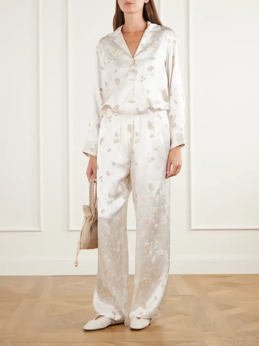 DÔEN Lavona Floral-jacquard Satin Wide-leg Pants | Thumbnail 2 DÔEN Lavona Floral-jacquard Satin Wide-leg Pants | Thumbnail 2