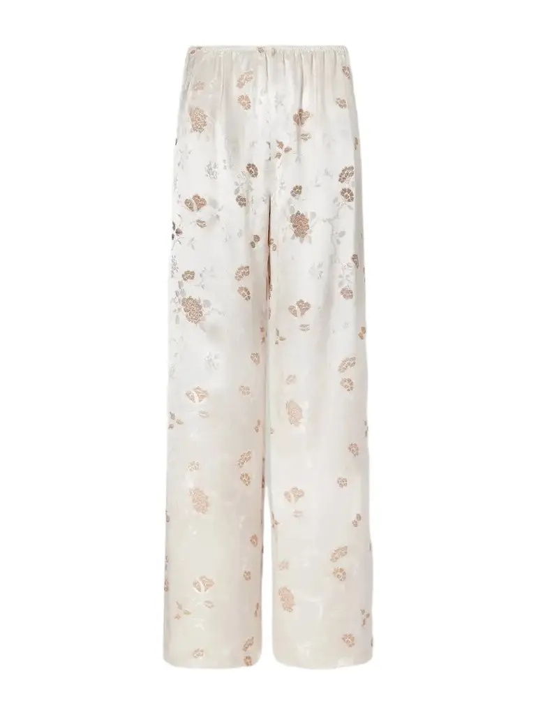DÔEN Lavona Floral-jacquard Satin Wide-leg Pants