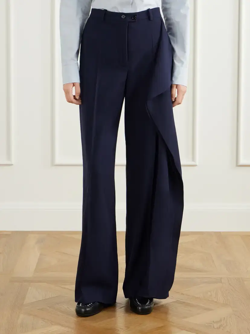 Jil Sander Draped Wool-sablé Wide-leg Pants | Thumbnail 3 Jil Sander Draped Wool-sablé Wide-leg Pants | Thumbnail 3